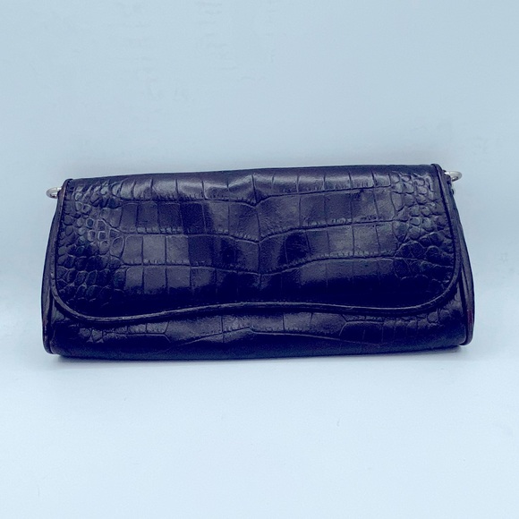 Ann Taylor Genuine Brown Leather Croc Embossed Clutch/Handbag 11”by5”by2” EUC - Picture 9 of 11